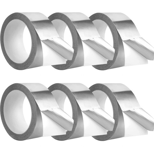 6Packs Silver Aluminum Tape (3.9mil), 2" x65 Feet Adhesive Insulation Metal Foil Tapes, High Temperature Heavy Duty HVAC Duct Tape for Ductwork, Sealing & Patching Heat Cold Air Ducts, Dryer Vents