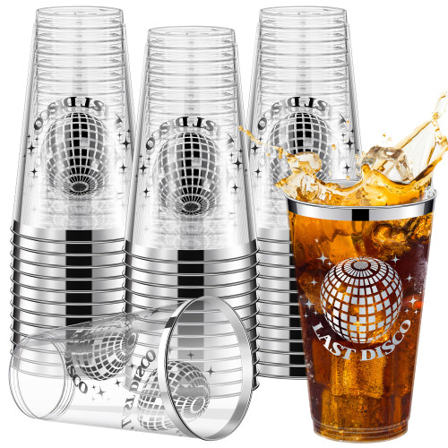 durony 36 Pieces Disco Ball Disposable Plastic Cups 16 Ounce Crystal Clear Cups Bulk 70s 80s 90s Party Plastic Cups Hot and Cold Drinks for Bachelorette Wedding Disco Party Supplies