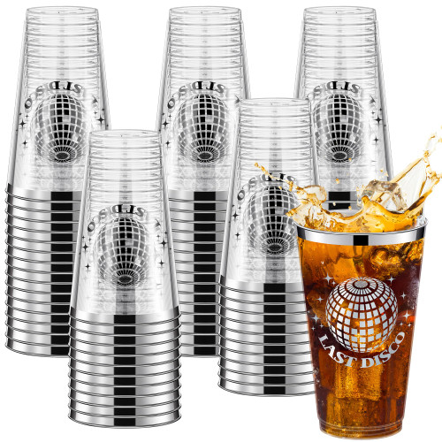 durony 72 Pieces Disco Ball Disposable Plastic Cups 16 Ounce Crystal Clear Cups Bulk 70s 80s 90s Party Plastic Cups Hot and Cold Drinks for Bachelorette Wedding Disco Party Supplies
