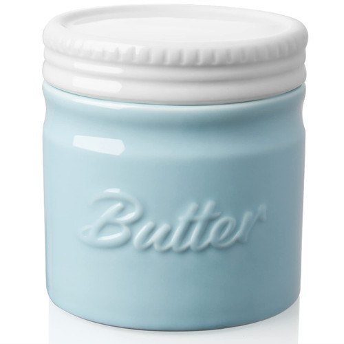 Butter Crock for Counter, DAYYET French Butter Dish, Ceramic Butter Keeper Crock with Water Line, Perfect Spreadable Consistency, Large Capacity for 1.5 Sticks, No More Hard Butter, Blue