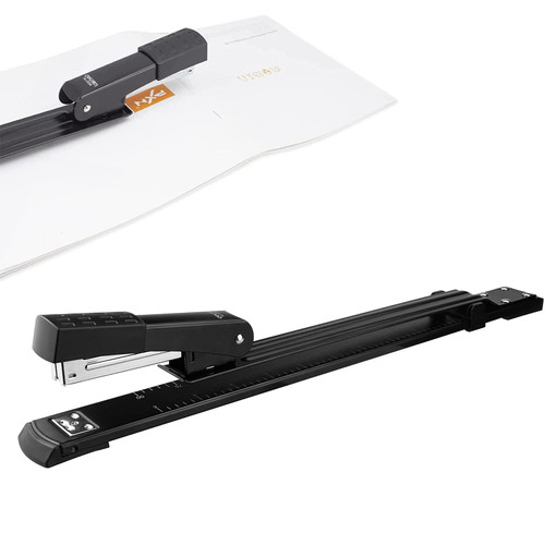 Deli Long Reach Stapler, Booklet Stapler with Jam Resistant, 25 Sheet Capacity, Long Arm Standard Staplers for Booklet, Book Binding, Art Journaling, Black