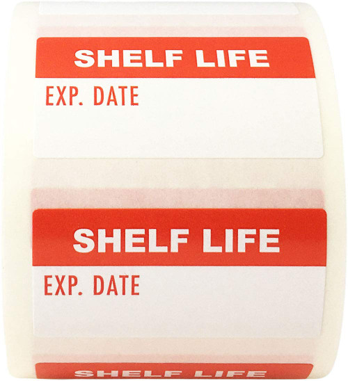 White and Red Shelf Life Labels, 3/4 x 1 1/2 Inch in Size, 500 Adhesive Stickers on a Roll
