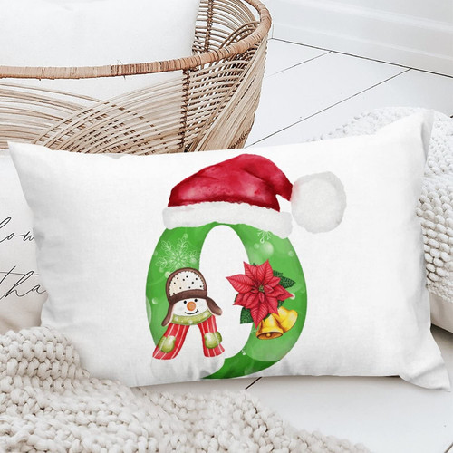 Yinrune Personalized Polyester Throw Pillow Cover Custom Name Initial Letter Snowman Retro Waist Lumbar Pillow Cover Holiday Anniversary Wedding Gift for Sofa Couch Chair Bedroom Decor 12x20in_2407