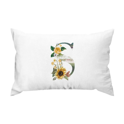 Yinrune Personalized Polyester Pillow Covers Floral Monogram Letter Retro Waist Lumbar Pillow Cover Holiday Anniversary Wedding Gift for Sofa Couch Chair Bedroom Decor 12x20in_285