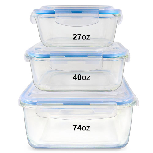 Glass Food Storage Containers Set, Large Size Glass Containers with Lids, Glass Jars with Bamboo Lids, Glass Canisters with Airtight Lids, Glass Food Jars for Food Storage, Glass Pantry Jars with Lids (Pack of 3 of 48oz)