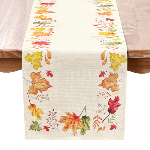 EEIVS Autumn Maple Leaves Table Runner Rustic Table Runners Beige Rectangle Runner with Watercolor Fall Leaves for Thanksgiving Day Dining Room Kitchen Decoration 13x72 Inch