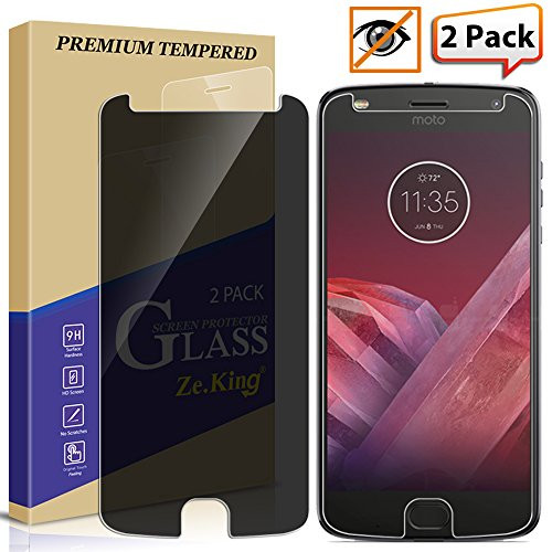 [2-Pack]Motorola Moto Z2 Play Privacy Anti-Spy Glass Screen Protector, ZeKing 0.33mm 2.5D Edge 9H Hardness [Anti Scratch][Anti-Fingerprint] Bubble Free, Lifetime Replacement Warranty