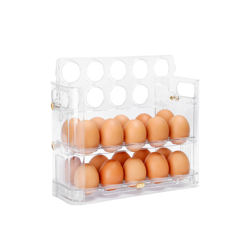 Coorganisers Large Capacity Egg Holder for Refrigerator, 3-Layers 30 Count Egg Storage Container for Refrigerator Door, Clear Plastic Egg Organizer Egg Tray for Refrigerator, Space Saver Egg Storage