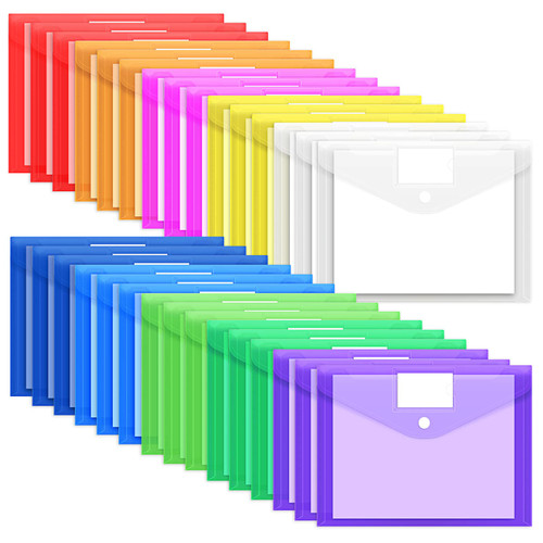 EOOUT 30 Pack 10 Color Plastic Envelopes Poly Envelopes, File Folders Clear Document Folders File Envelopes with Label Pocket A4 Size