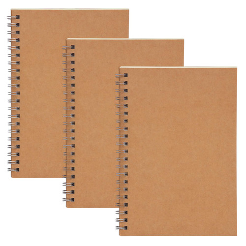 EOOUT 3 Pack Spiral Notebook Blank Notebook Bulk, 7.48 x 5.11 Inch Soft Kraft Cover Journal Sketchbook, 100 Pages/ 50 Sheets for Students Office Business