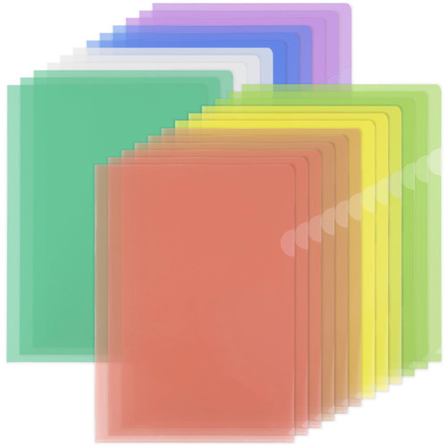 EOOUT Clear Document Folders, 24 Pack Project Pockets, Pastel Colors, Letter Size Plastic Folders Poly Sleeve Folders, 8 Assorted Colors