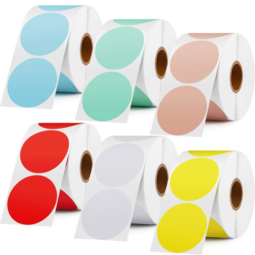 6 Rolls 2 Inch Circle Direct Thermal Sticker Labels, Round Printer Label Dot Sticker for Color Coding, Envelope Seal, Inventory, Business Labeling, Compatible with Rollo, Zebra (Bright Color)