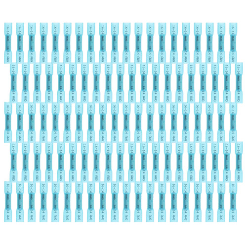 16-14 AWG Blue 100pcs Heat Shrink Butt Connectors Kit, Insulated Waterproof Electrical Marine Automotive Wire Crimp Terminals, Butt Splice for Marine, Boat, Stereo, Cable Wiring