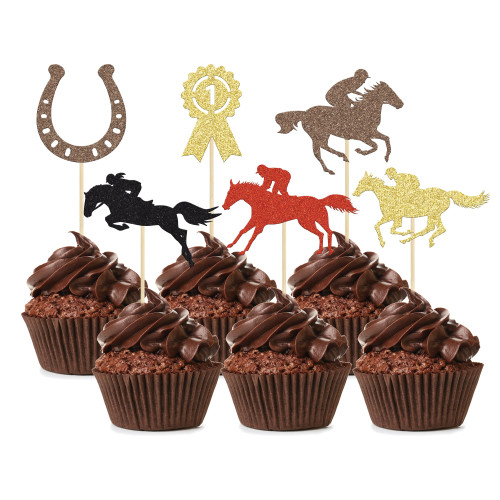 24Pcs Derby Horse Cupcake Toppers Glitter Horse Racing Cupcake Picks for Sports Equestrian Theme Baby Shower Kids Birthday Party Cake Decorations Supplies 24Pcs Derby Horse Cupcake Toppers Glitter Horse Racing Cupcake Picks for Sports Equestrian Theme Baby Shower Kids Birthday Party Cake Decorations Supplies