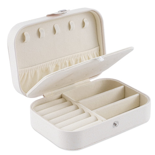Travel Jewelry Box, PU Leather Small Jewelry Organizer for Women Girls, Double Layer Portable Mini Travel Case Display Storage Holder Boxes for Stud Earrings, Rings,Necklaces,Bracelets (white).