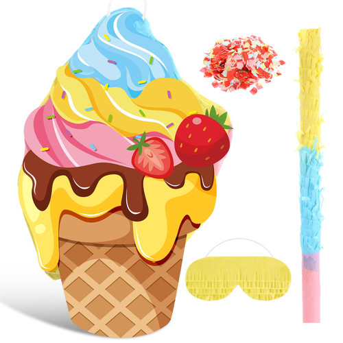 Ice Cream Birthday Pinata Cupcake Donut Cake Ice Cream Cone Pinata Small Pull String Pinata with Stick Blindfold for Kid Girls Birthday Party Baby Shower Game Supplies Decoration (Ice Cream) Ice Cream Birthday Pinata Cupcake Donut Cake Ice Cream Cone Pinata Small Pull String Pinata with Stick Blindfold for Kid Girls Birthday Party Baby Shower Game Supplies Decoration (Ice Cream)