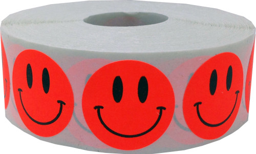 Happy Face Stickers Fluorescent Red Happy Face Labels 1 Inch 500 Total Adhesive Stickers