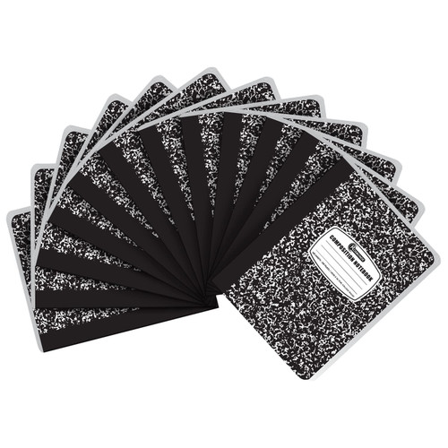 Rosmonde Wide Ruled Composition Notebooks, 12 Pack, 200 Pages (100 Sheets), 9-3/4 x 7-1/2", Black Marble Composition Notebook, Office Supplies Composition Book, Wide Ruled Notebooks for Work & School