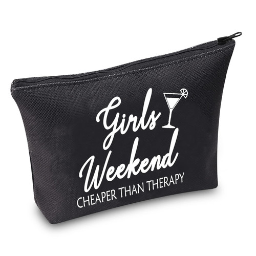 TSOTMO Weekend Gift Makeup Bag Weekend Cheaper Than Therapy Bag Cosmetic Bags Travel Pouches Toiletry Bag Cases Travel gifts for BFF (Weekend BLK)