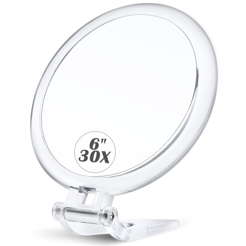 MIYADIVA Magnifying Mirror,30X Hand Mirror with Handle,Travel Magnifying Mirror with Double-Sided 1X/30X Magnification,6 in Handheld Magnifying Mirror,Foldable Makeup Mirrors as a Gift for Parents