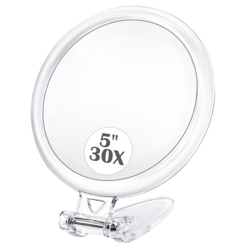 MIYADIVA Magnifying Mirror,30X Hand Mirror with Handle,Travel Magnifying Mirror with Double-Sided 1X/30X Magnification,5 in Handheld Magnifying Mirror,Foldable Makeup Mirrors as a Gift for Parents