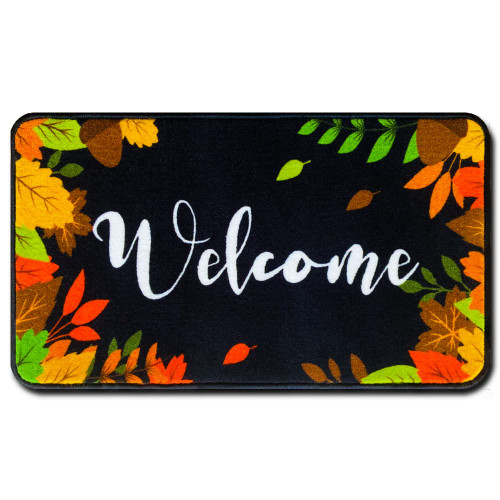 J.Ehonace Autumn Maple Leaves Welcome Doormat, Thanksgiving Seasonal Fall Door Mat Outdoor, Fall Decorations Non-Slip Rugs Indoor Decor Front Door, Outdoor 17" x 29" (Black Welcome)
