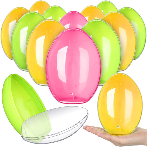 Leitee 6'' Jumbo Easter Eggs 12 Pcs Giant Fillable Plastic Eggs Colorful Clear Egg Shaped Containers for Filling Treats Easter Basket Stuffers Egg Hunt Egg for Classroom Prize Supplies
