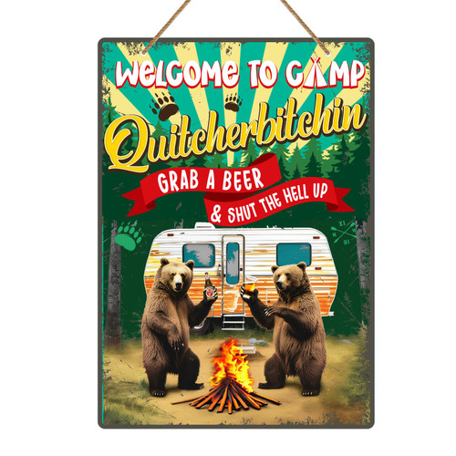 D4DREAM Funny Welcome to Camp Quitcherbitchin Sign 8"x 12" Vintage Camping Sign Camping Gifts for Campers Camper Decor Farmhouse Rustic Camping Sign Camper Accessories for Inside RV Travel Trailers D4DREAM Funny Welcome to Camp Quitcherbitchin Sign 8"x 12" Vintage Camping Sign Camping Gifts for Campers Camper Decor Farmhouse Rustic Camping Sign Camper Accessories for Inside RV Travel Trailers