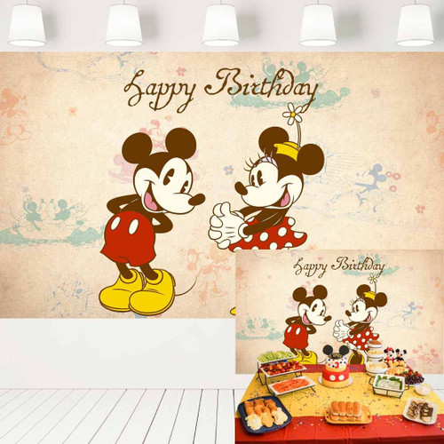 Vintage Mickey and Minnie Mouse Backdrop Boys Girls Birthday Party Supplies Classic Mickey Minnie Retro Brown Background 1st 2nd Birthday Banner for Cake Table 5x3 ft 455