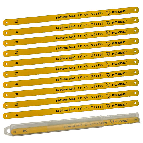 FOXBC 10 inch Hacksaw Blade 24 TPI, Bi-Metal M42, Metal Cutting, 10-Pack