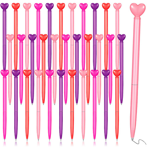 Heart Shaped Ballpoint Pens Retractable Metal Ballpoint Pen with Black Ink Party Favor for Bachelorette Valentines Office School Classroom Wedding Gifts Supplies, Red Pink Purple Rose Red (12 Pcs)