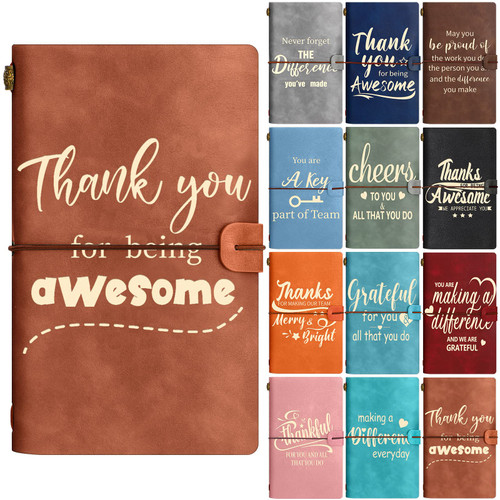 Fuutreo 12 Pcs Leather Journals Notebooks Bulk Thank You Gifts Back to School Employee Appreciation Gifts Travel Inspirational Notebooks for Student Teacher Office Staff Colleague Team Volunteer