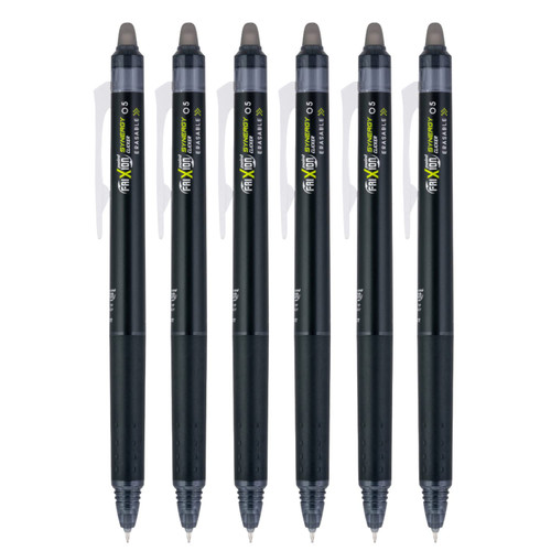 PILOT FriXion Synergy Clicker Retractable & Erasable Gel Ink Pens, 0.5mm Extra Fine Point, Black Ink, 6-pack