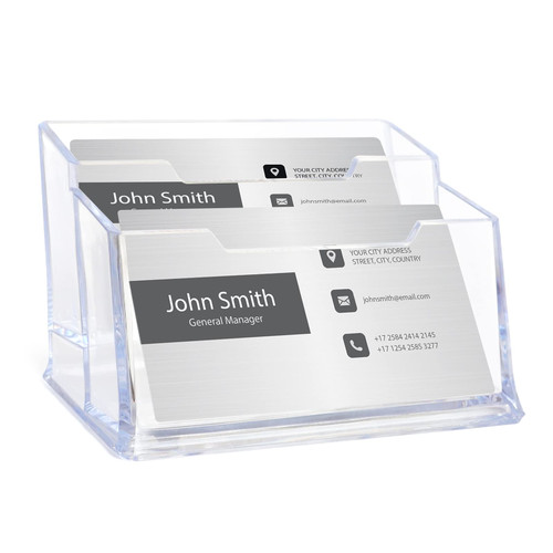 FYY Clear Business Card Holder for Desk,Acrylic Business Card Stand Business Card Holder Display with 2 Tier for Office-Clear