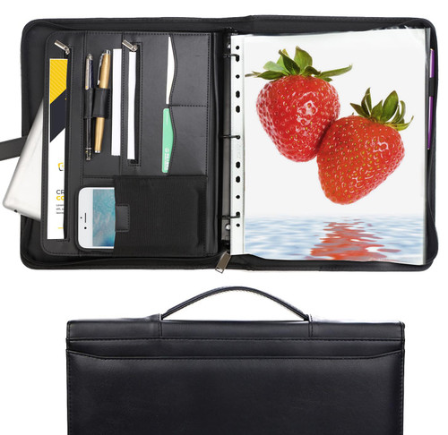 Yodo Zippered Portfolio 3-Ring Binder with Handle Business PU Leather Portfolio Interview Resume Legal Document Organizer Notepad Folder Padfolio for Men Women