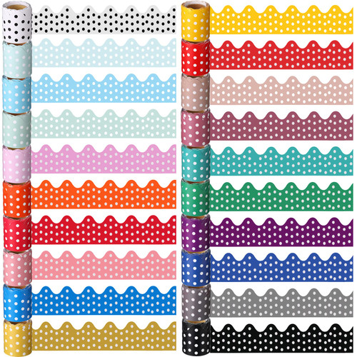 20 Roll 328 ft Scalloped Bulletin Board Borders Polka Dot Rolled Colorful Bulletin Board Border Trim Classroom Borders for Bulletin Board Wall Office School Classroom Cork Board Desk Decor 20 Color