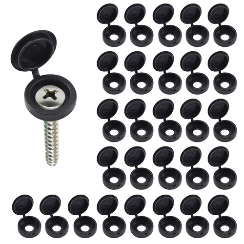 Litoexpe 200 Pieces Plastic Hinged Screw Cover Caps, Black 6mm ID Folding Screw Caps Snap Washer Covers Flip Tops for Screw Protection (Black?