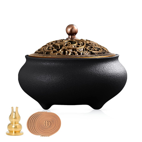 Coil Incense Burner? Ceramic Cone Incense Burner Holder Suitable for Incense/Cone/Coil/Stick, Sage, Mosquito Incense, and Charcoal. 10 Coils Incense+ Incense Holder+Fireproof Cotton Inside.(Black) Coil Incense Burner? Ceramic Cone Incense Burner Holder Suitable for Incense/Cone/Coil/Stick, Sage, Mosquito Incense, and Charcoal. 10 Coils Incense+ Incense Holder+Fireproof Cotton Inside.(Black)