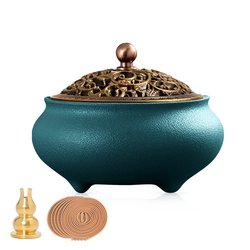Coil Incense Burner? Ceramic Cone Incense Burner Holder Suitable for Incense/Cone/Coil/Stick, Sage, Mosquito Incense, and Charcoal. 10 Coils Incense+ Incense Holder+Fireproof Cotton Inside.(Green) Coil Incense Burner? Ceramic Cone Incense Burner Holder Suitable for Incense/Cone/Coil/Stick, Sage, Mosquito Incense, and Charcoal. 10 Coils Incense+ Incense Holder+Fireproof Cotton Inside.(Green)