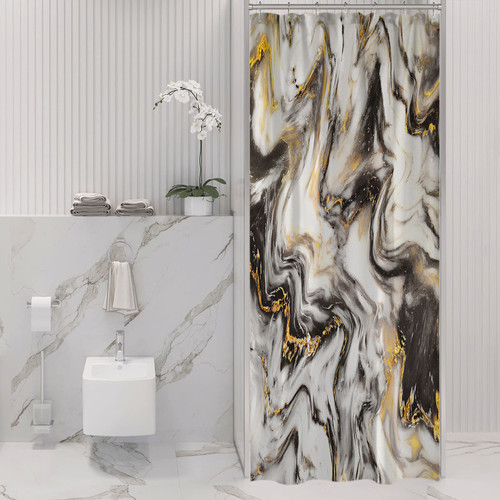 Gibelle Small Stall Shower Curtain 36 x 72, Half Narrow Abstract Black Gold Marble Shower Curtain, Modern Luxury Art Waterproof Fabric Shower Curtain for Bathroom Decor