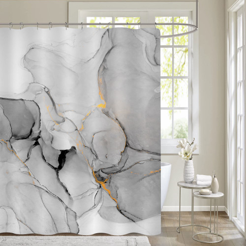 Gibelle Long Fabric Shower Curtain 72 x 78, Tall Abstract Grey Marble Shower Curtain, Modern Ink Art Waterproof Fabric Shower Curtain Set with Hooks Gibelle Long Fabric Shower Curtain 72 x 78, Tall Abstract Grey Marble Shower Curtain, Modern Ink Art Waterproof Fabric Shower Curtain Set with Hooks