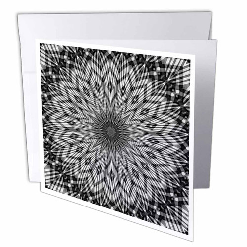 3dRose Floral Elements Geometric Monotone Pattern Grey - Greeting Cards (gc-371012-5)