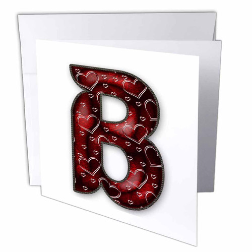 3dRose Pretty Deep Red Clear Hearts Monogram Initial B - Greeting Cards (gc-374266-5)