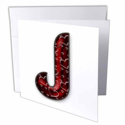 3dRose Pretty Deep Red Clear Hearts Monogram Initial J - Greeting Cards (gc-374272-5)