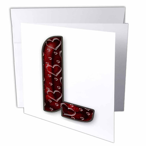 3dRose Pretty Deep Red Clear Hearts Monogram Initial L - Greeting Cards (gc-374274-1)