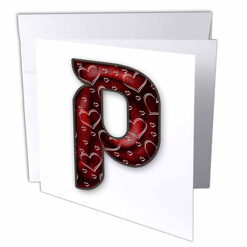 3dRose Pretty Deep Red Clear Hearts Monogram Initial P - Greeting Cards (gc-374277-5)