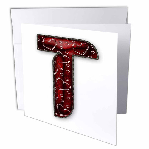 3dRose Pretty Deep Red Clear Hearts Monogram Initial T - Greeting Cards (gc-374280-5)