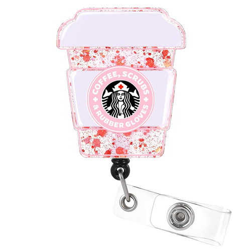 Nurse Badge Reel, Cute Badge Reel Retractable for Nurses, Badge Reel Holder Retractable with Alligator ID Clip Badge Reel Glitter for Office Worker Doctor Nurse (Pink)