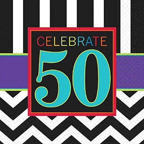 Must-Have Chevron and Stripes 50th Birthday Party Luncheon Napkins Tableware, Pack of 16, Multi , 6.5"6.5" Paper