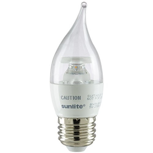 Sunlite EFC/LED/5W/E26/CL/DIM/ES/27K LED 40W Equivalent EFC Flame Tip Chandelier Light Bulb with 2700K Medium (E26) Base Clear Dimmable, Warm White